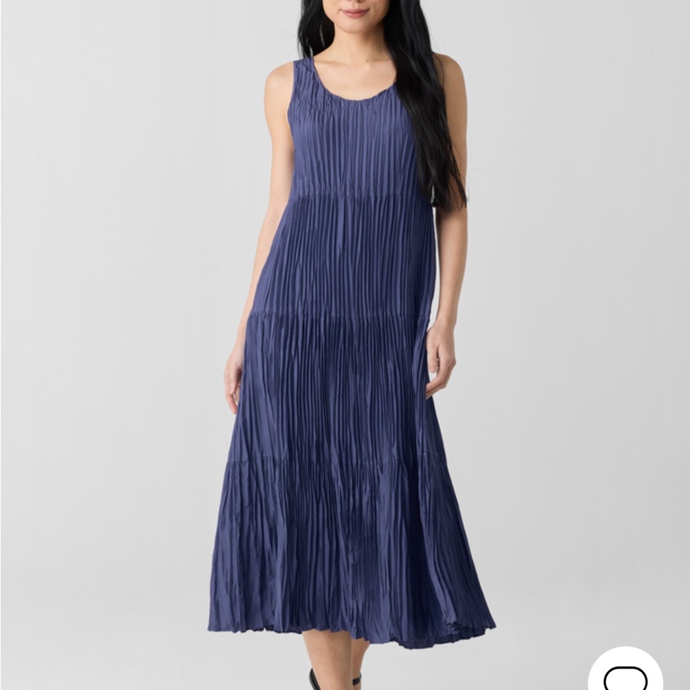 Eileen Fisher Crushed Silk Tiered Dress Size L